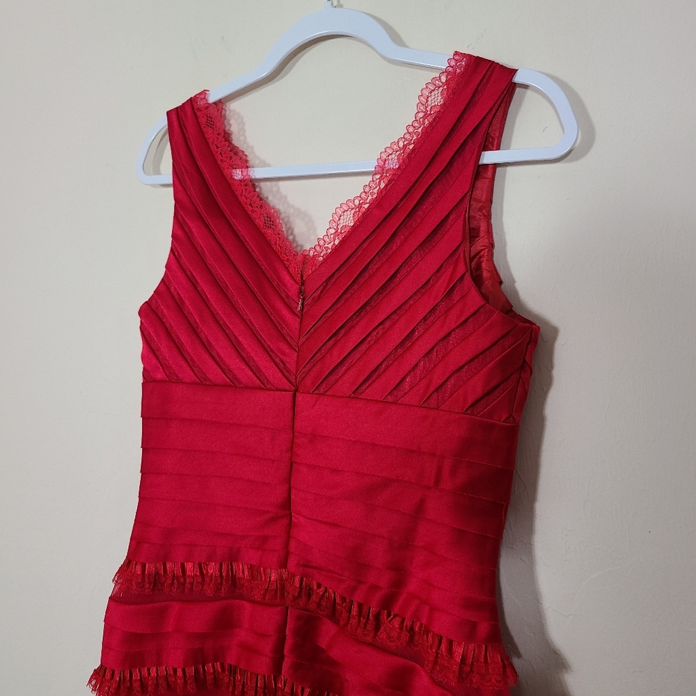 Vintage MayQueen Women 10 Red Lace Ruffles Sleeveless Dress Formal Prom Romantic - Picture 7 of 14
